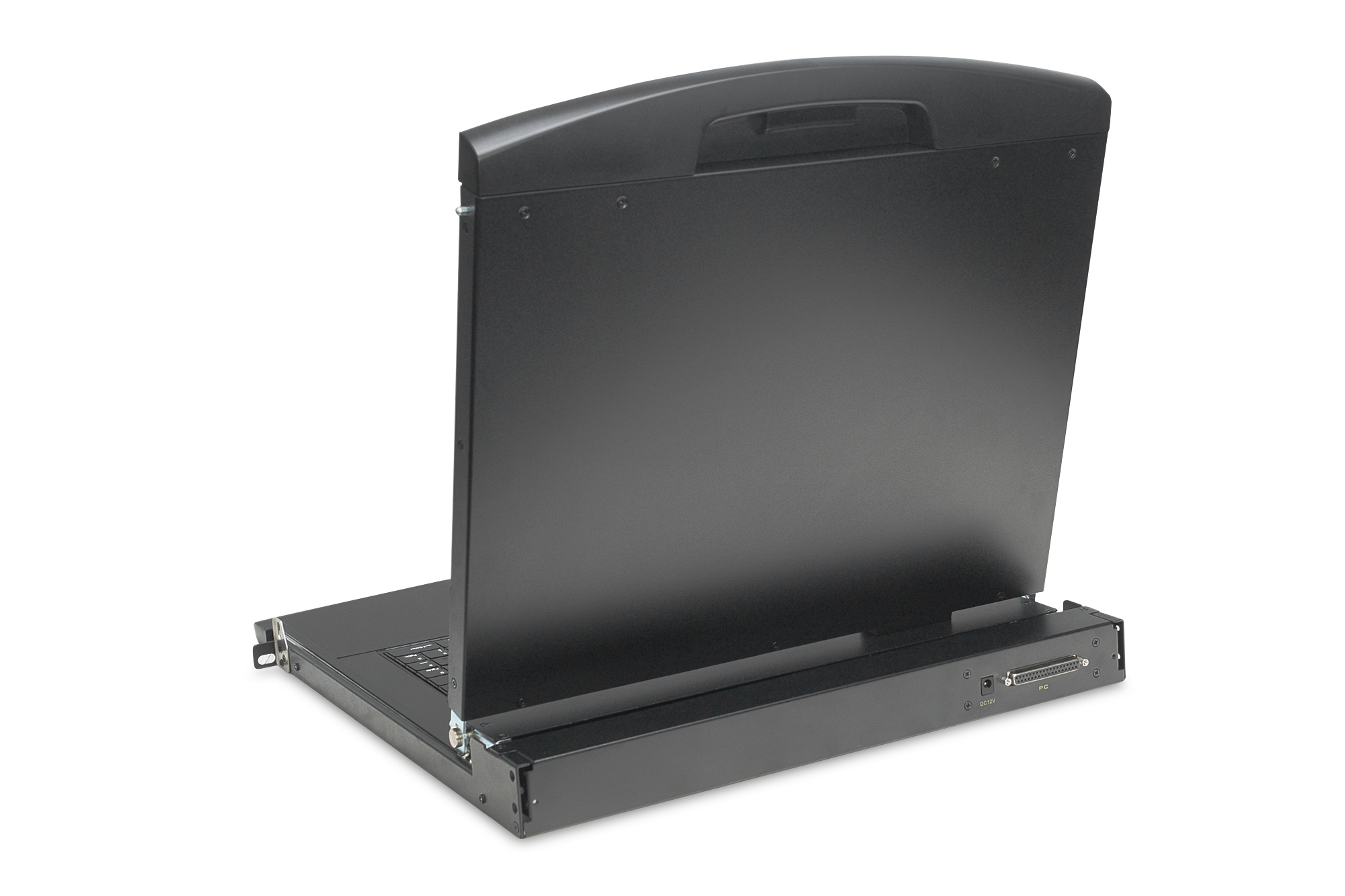 Modular HD LCD KVM console with 19" TFT, 16-port VGA KVM connection, touchpad, US keyboard layout