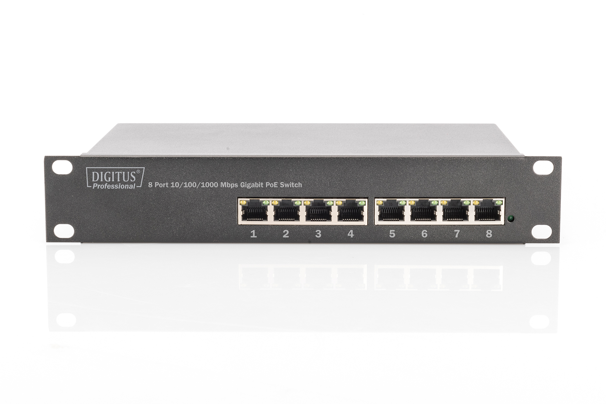 Gigabit Ethernet PoE switch, 8-port PoE+, 10", up to 80 W PoE budget