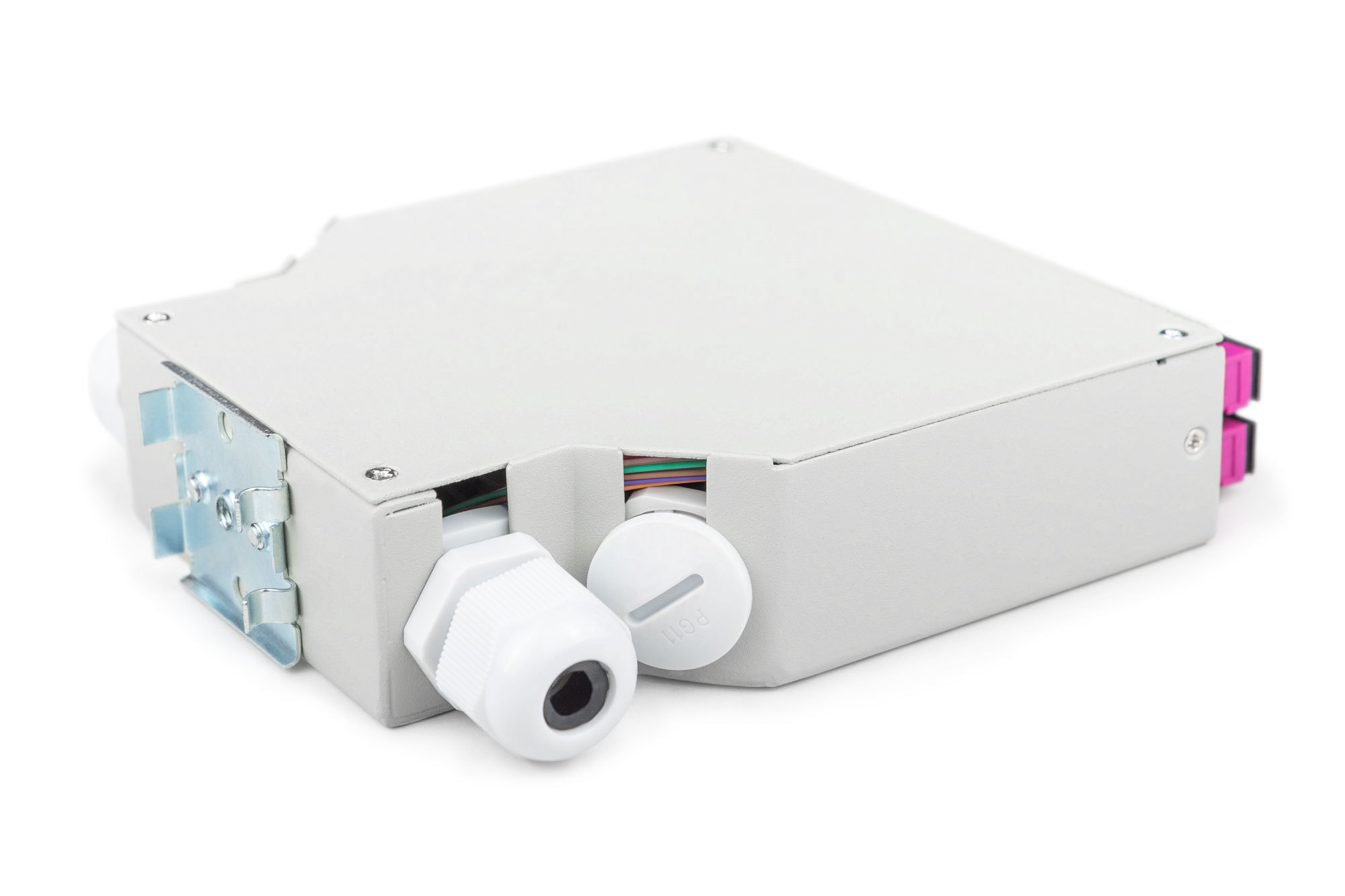 Fiber optic DIN rail box, MM-OM4, assembled, with SC adapter and pigtail