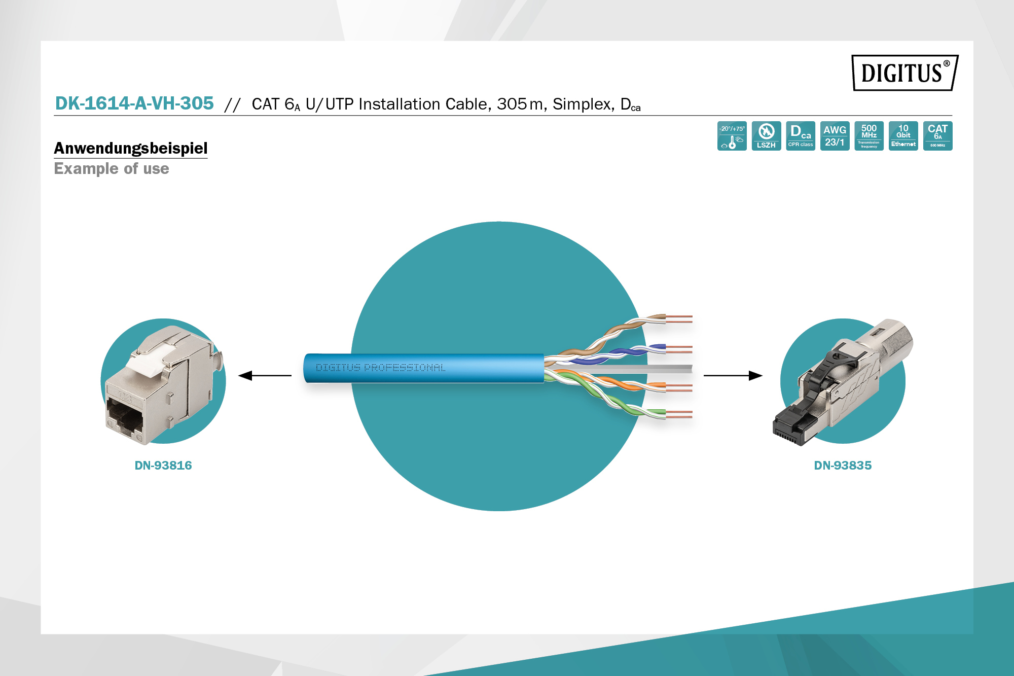 Digitus CAT 6 U/UTP installation cable, 305 m, simplex, Dca-s2,d2,a1