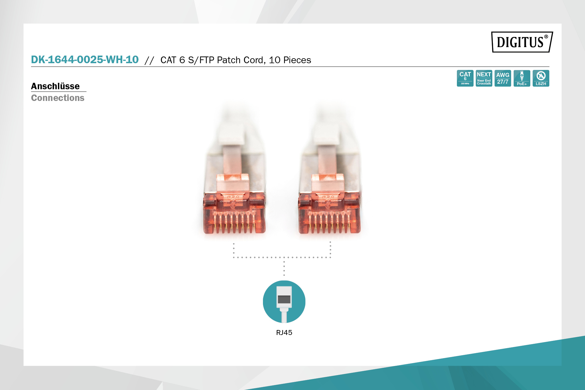 CAT 6 S/FTP patch cable, 10 pieces