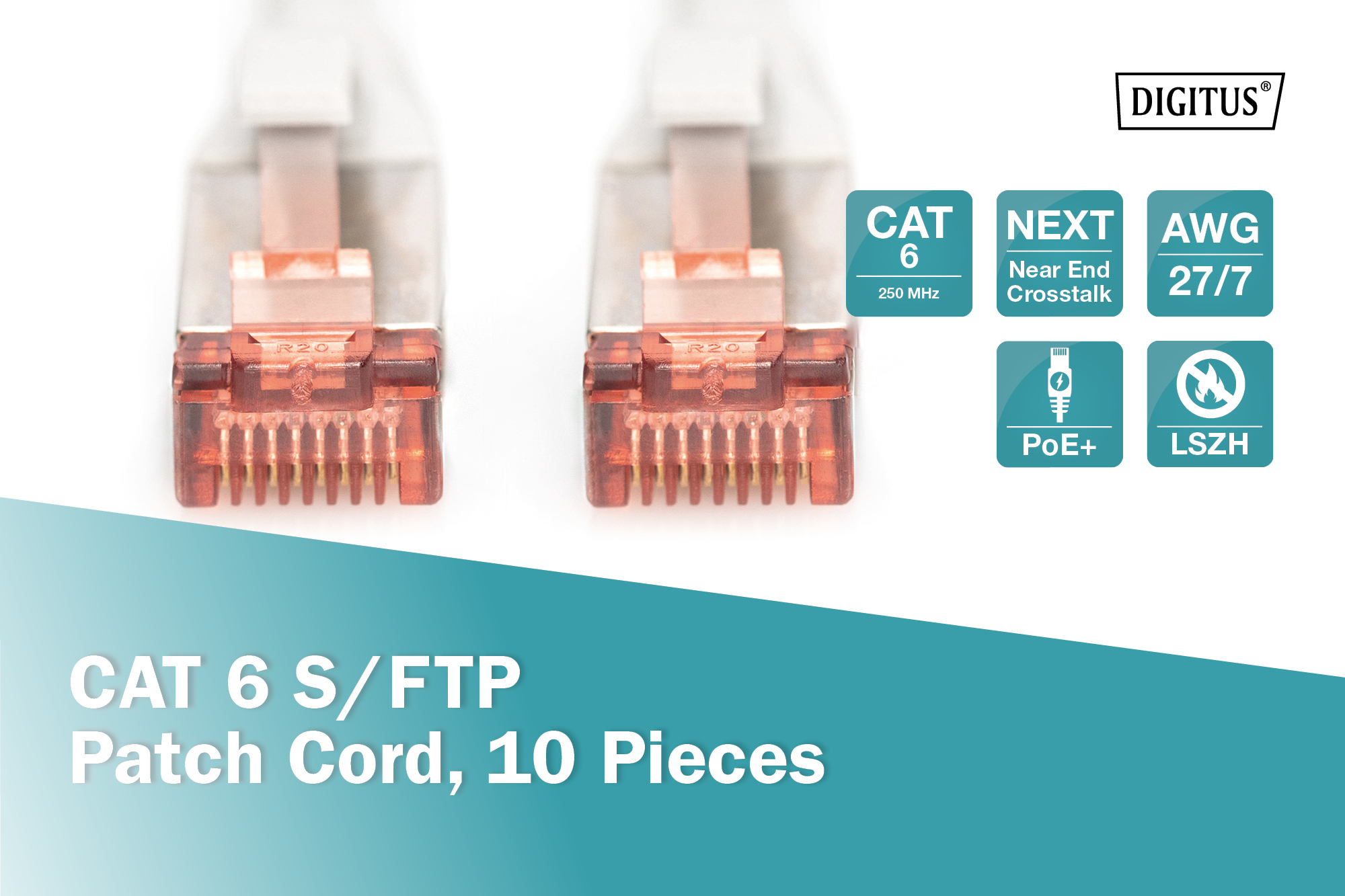 CAT 6 S/FTP patch cable, 10 pieces
