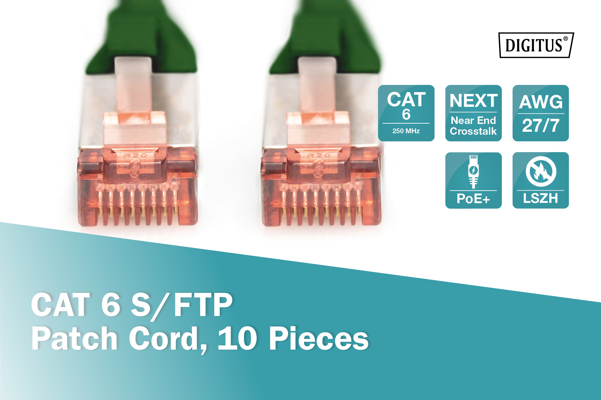 CAT 6 S/FTP patch cable, 10 pieces