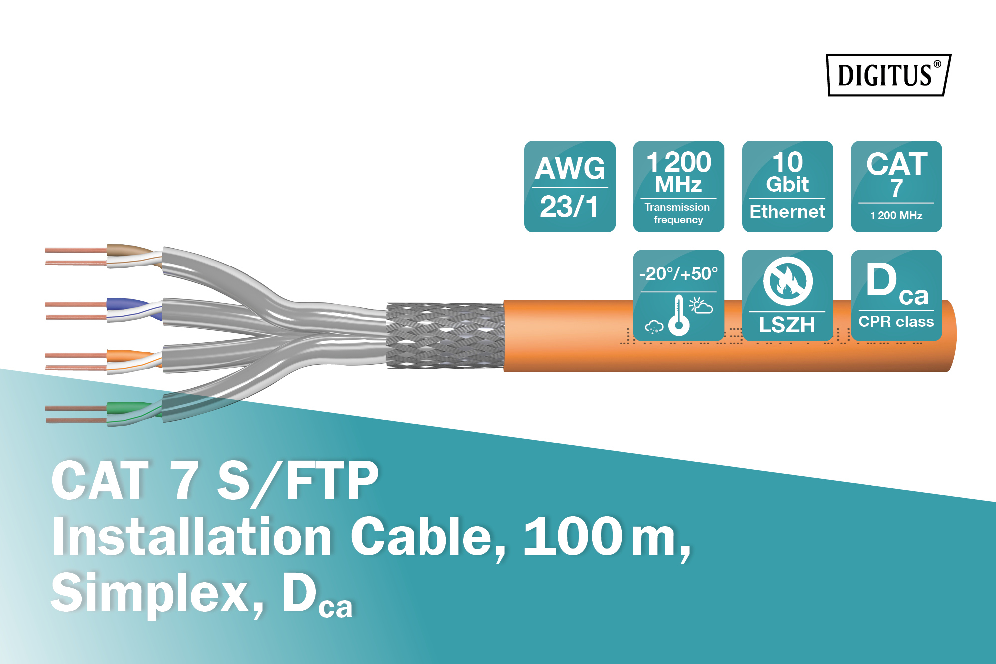 CAT 7 S/FTP data cable - installation cable, 100 m, simplex, Cca (EN 50575)