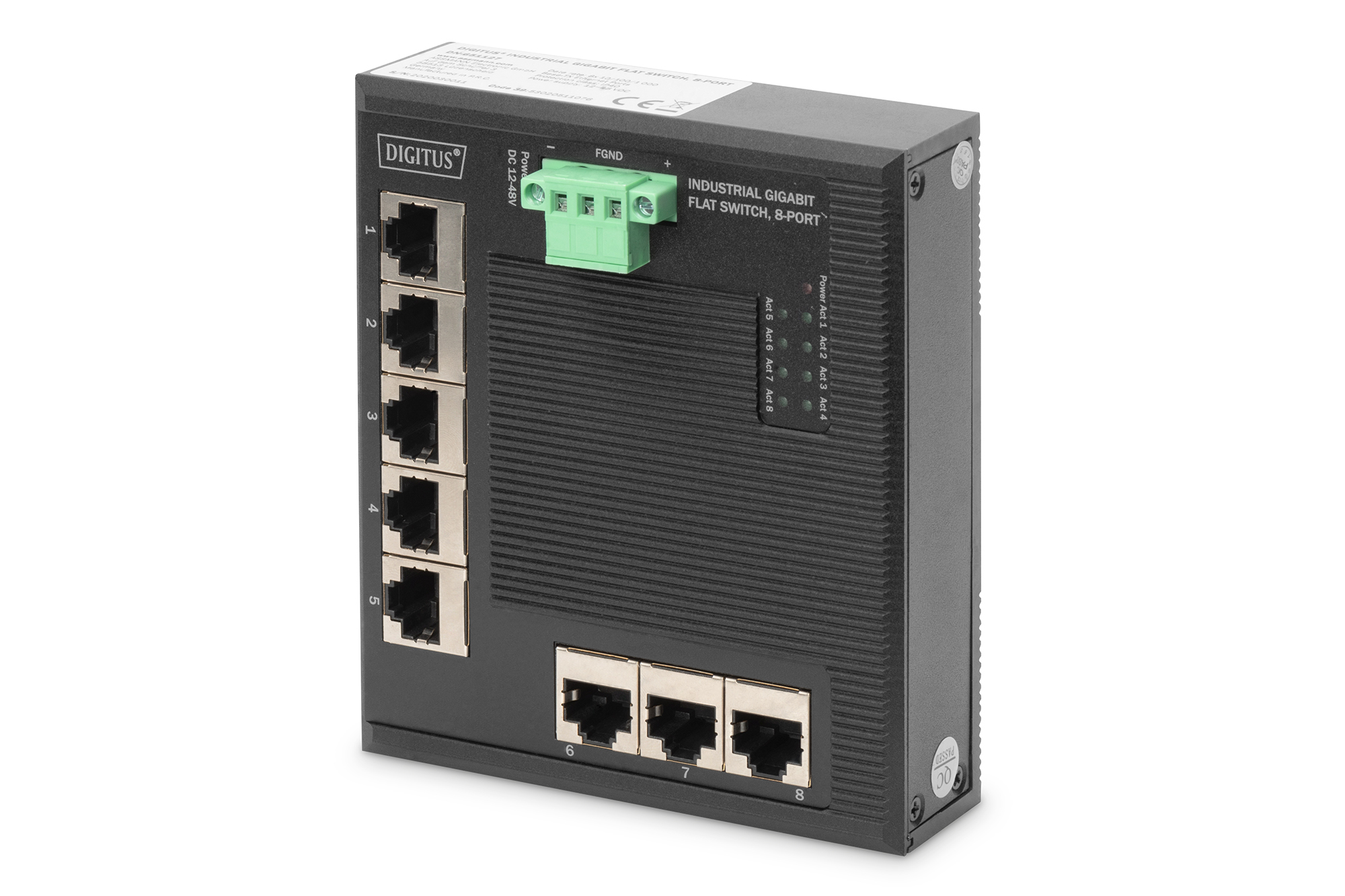 8 Port Gigabit Ethernet Network Switch, Flat, Industrial, Unmanaged