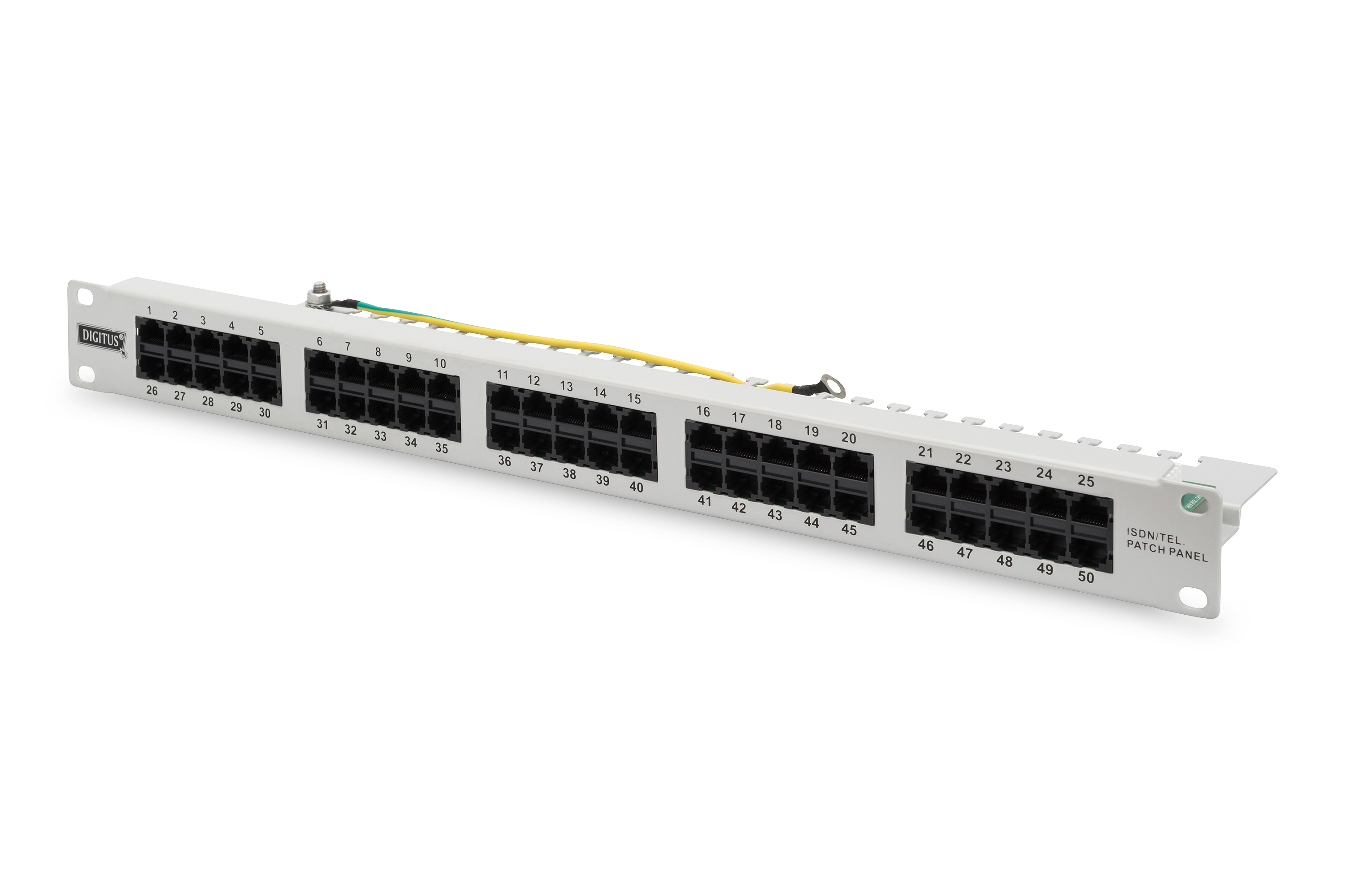CAT 3 ISDN patch panel, unshielded, grey