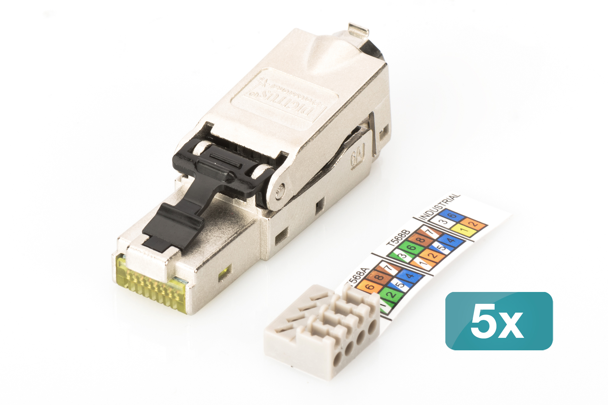 CAT 6A Field Termination Plug, STP with dust cap, bend relief - 5 pcs.
