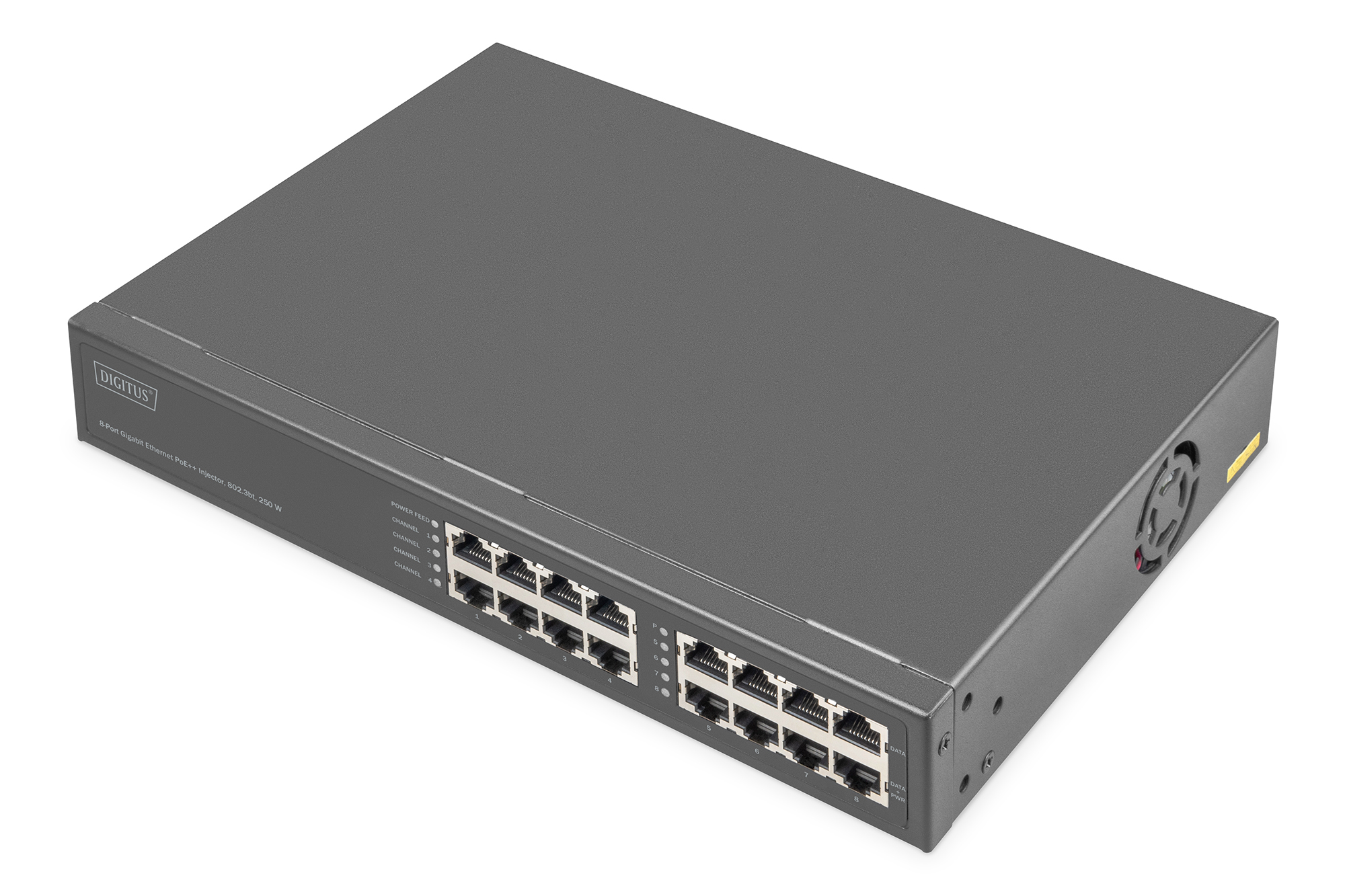 8-Port Gigabit Ethernet PoE Injector, 802.3bt, 250 W