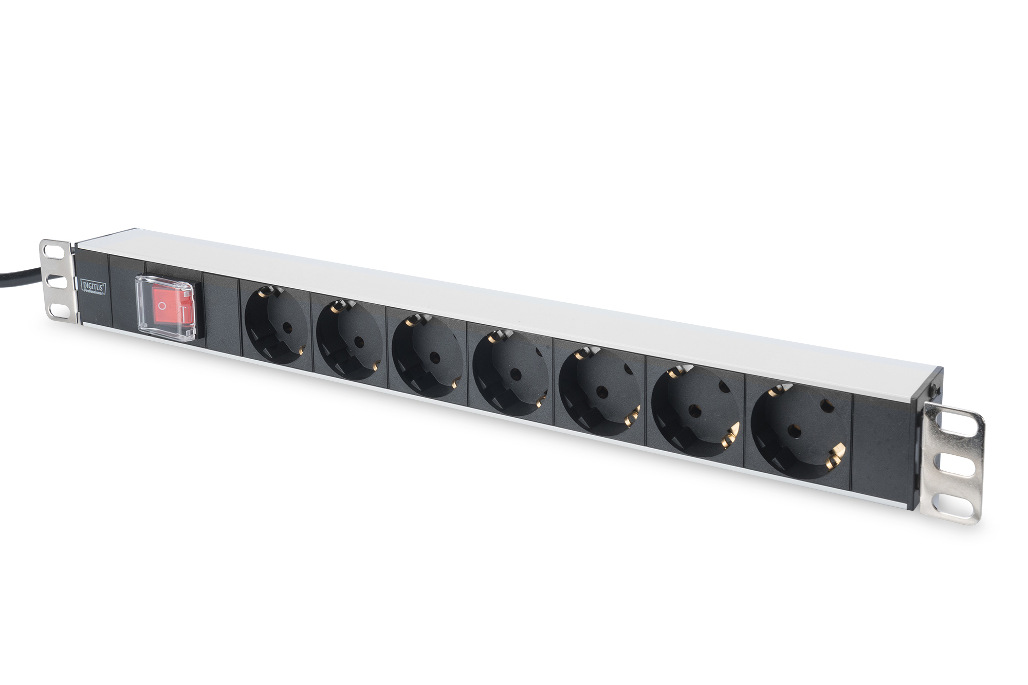 aluminum outlet strip with switch, 7 safety outlets, 2 m supply safety plug
