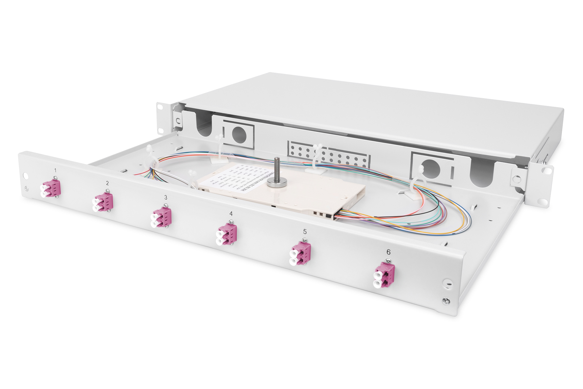 Fiber Optic Sliding Splice Box, 1U, Equipped, LC, OM4