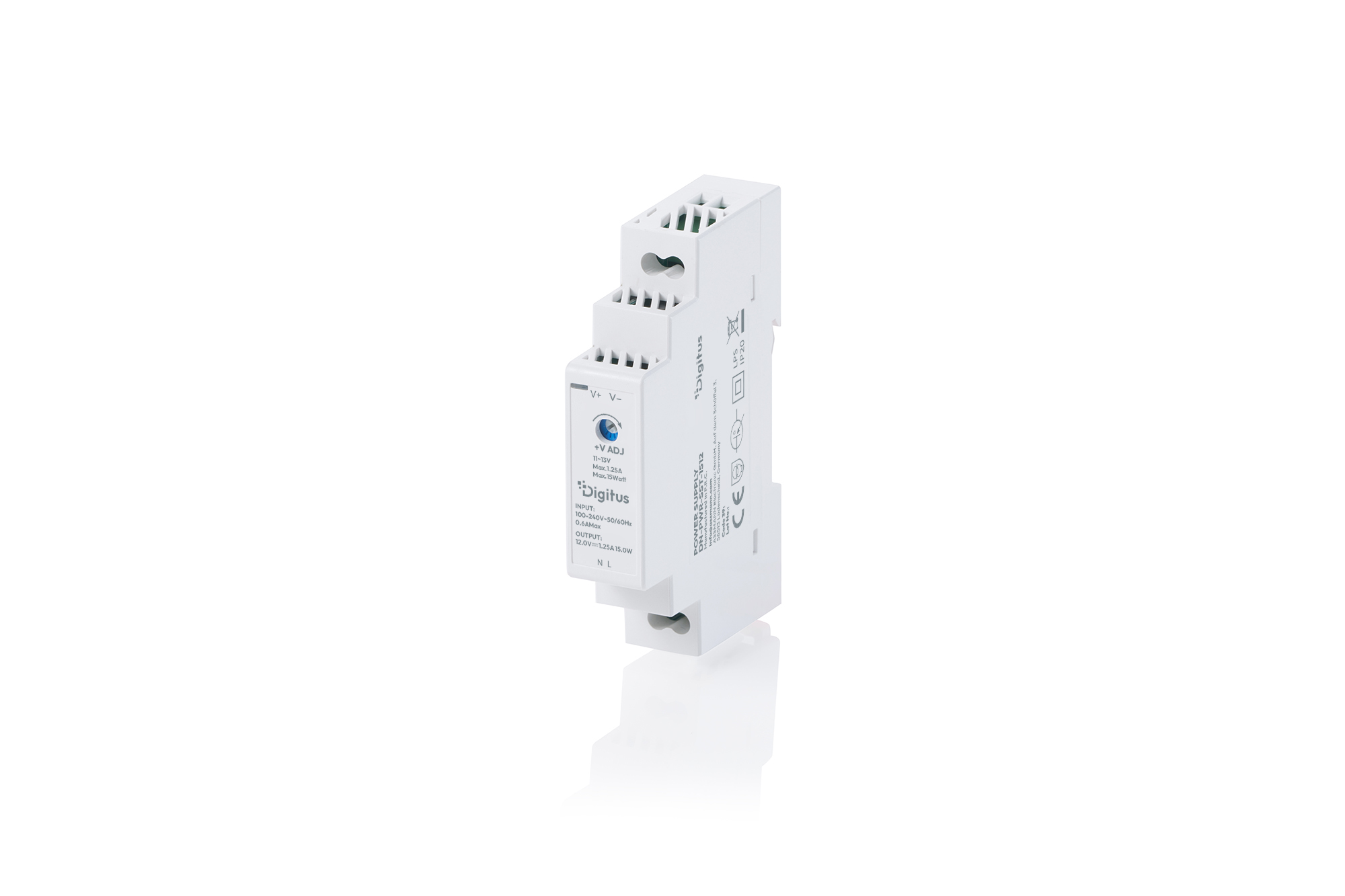 12V / 1.25A / 15W Step-Shape DIN-Rail Power Supply (Ultra-Slim, Class II)