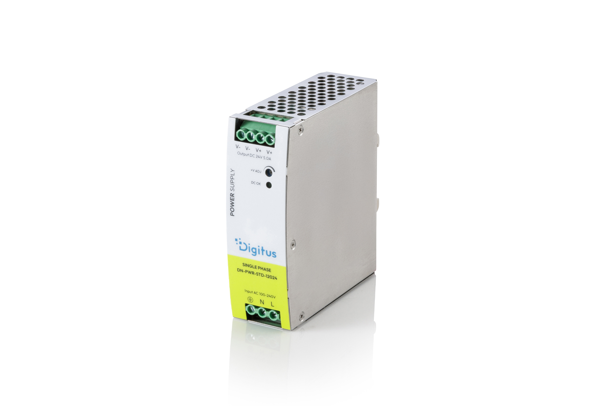 Industrial power supply unit, 24V DC, 5A, 120W, AC-DC, metal housing, for DIN rail mounting